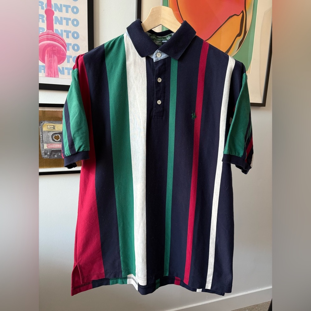 Knights Of The Round Table VTG Polo Shirts S/S Bundle Of 2 Multi Colour Strip L - Picture 2 of 11